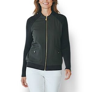 St. John Sport by Marie Gray Wool-Blend Knit Sleeve Bomber Jacket – Size L